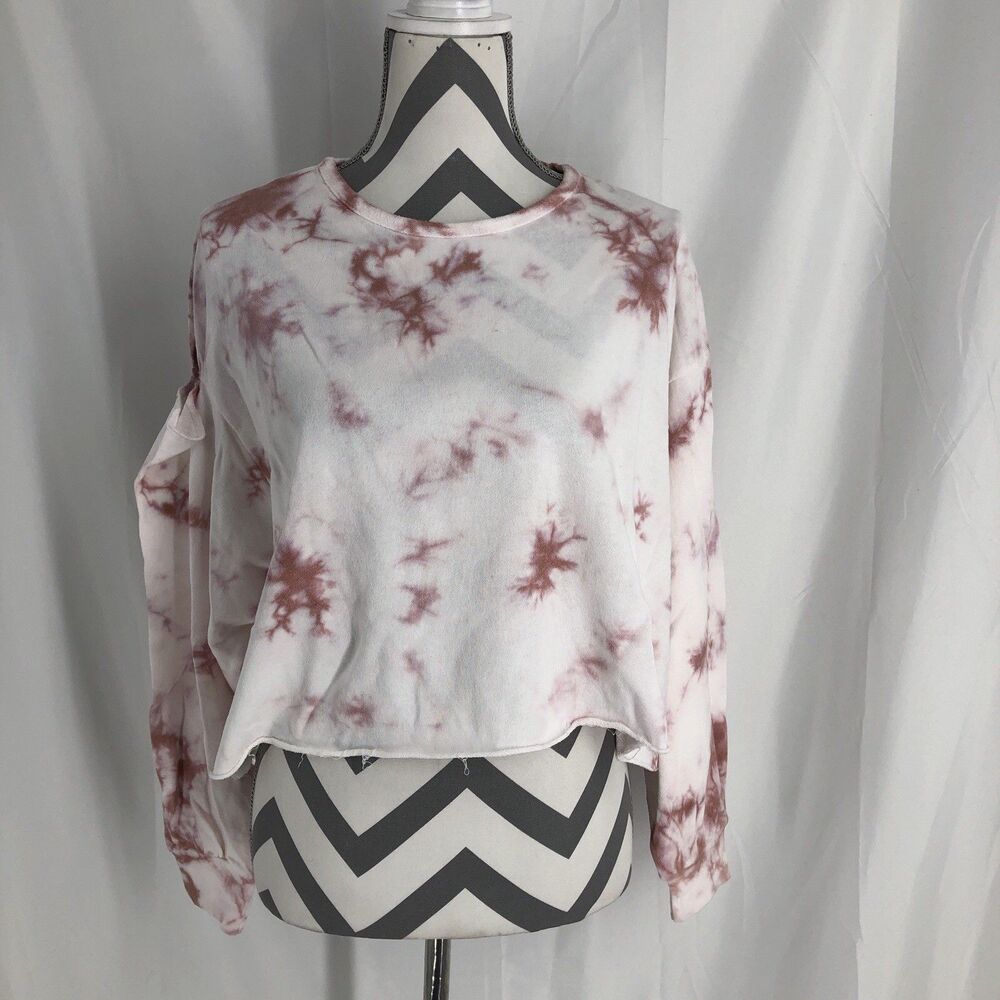 Mustard Seed Tie Dye Cold Shoulder Cropped Crew Neck Sweatshirt Size Small